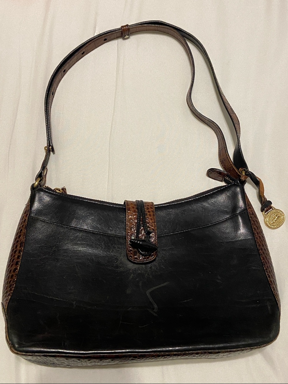 Vintage Brahmin Black and Brown Leather Shoulder Bag
